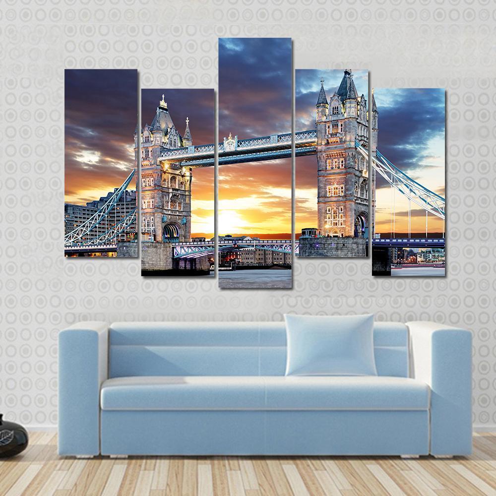 Tower Bridge UK Canvas Wall Art-5 Pop-Gallery Wrap-47" x 32"-Tiaracle