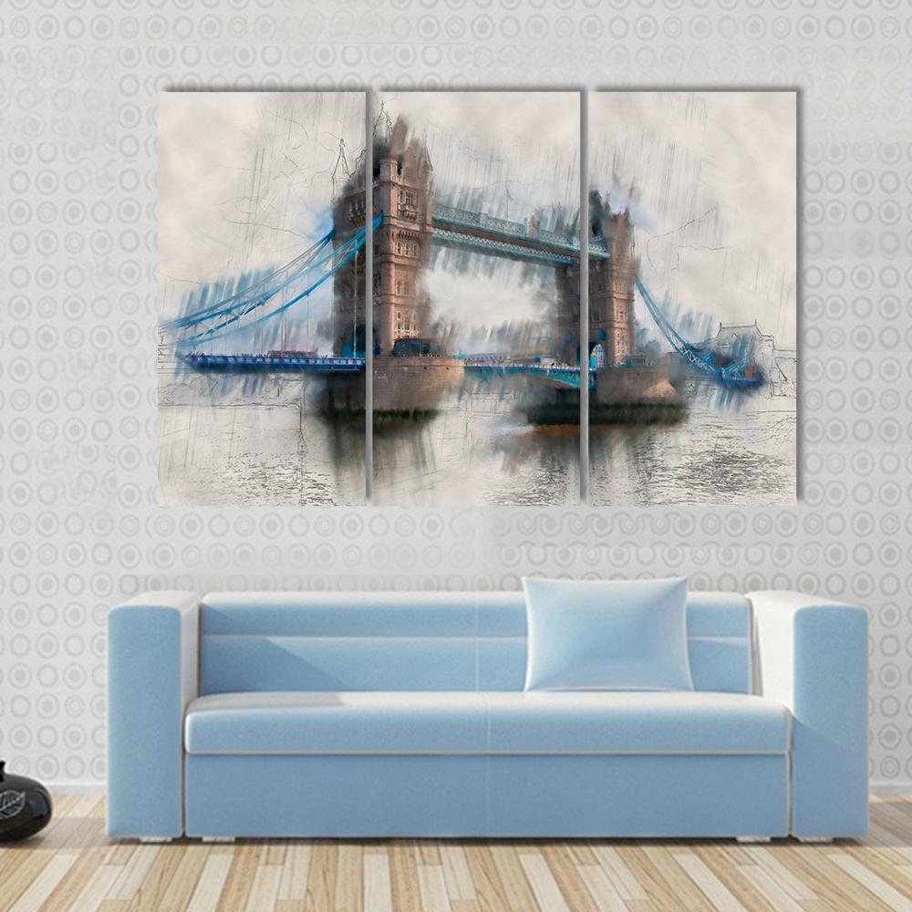 Artistic London Tower Bridge Canvas Wall Art-3 Horizontal-Gallery Wrap-37" x 24"-Tiaracle