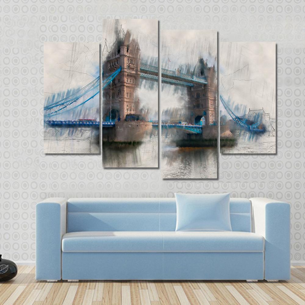 Artistic London Tower Bridge Canvas Wall Art-4 Pop-Gallery Wrap-50&quot; x 32&quot;-Tiaracle