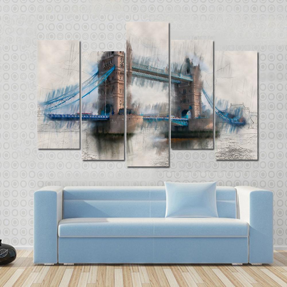 Artistic London Tower Bridge Canvas Wall Art-5 Pop-Gallery Wrap-47&quot; x 32&quot;-Tiaracle