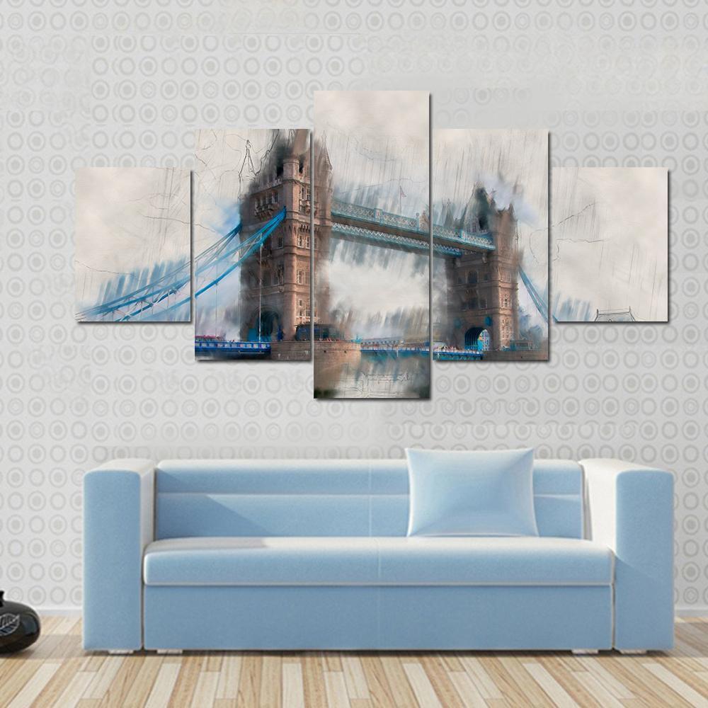 Artistic London Tower Bridge Canvas Wall Art-5 Star-Gallery Wrap-62" x 32"-Tiaracle