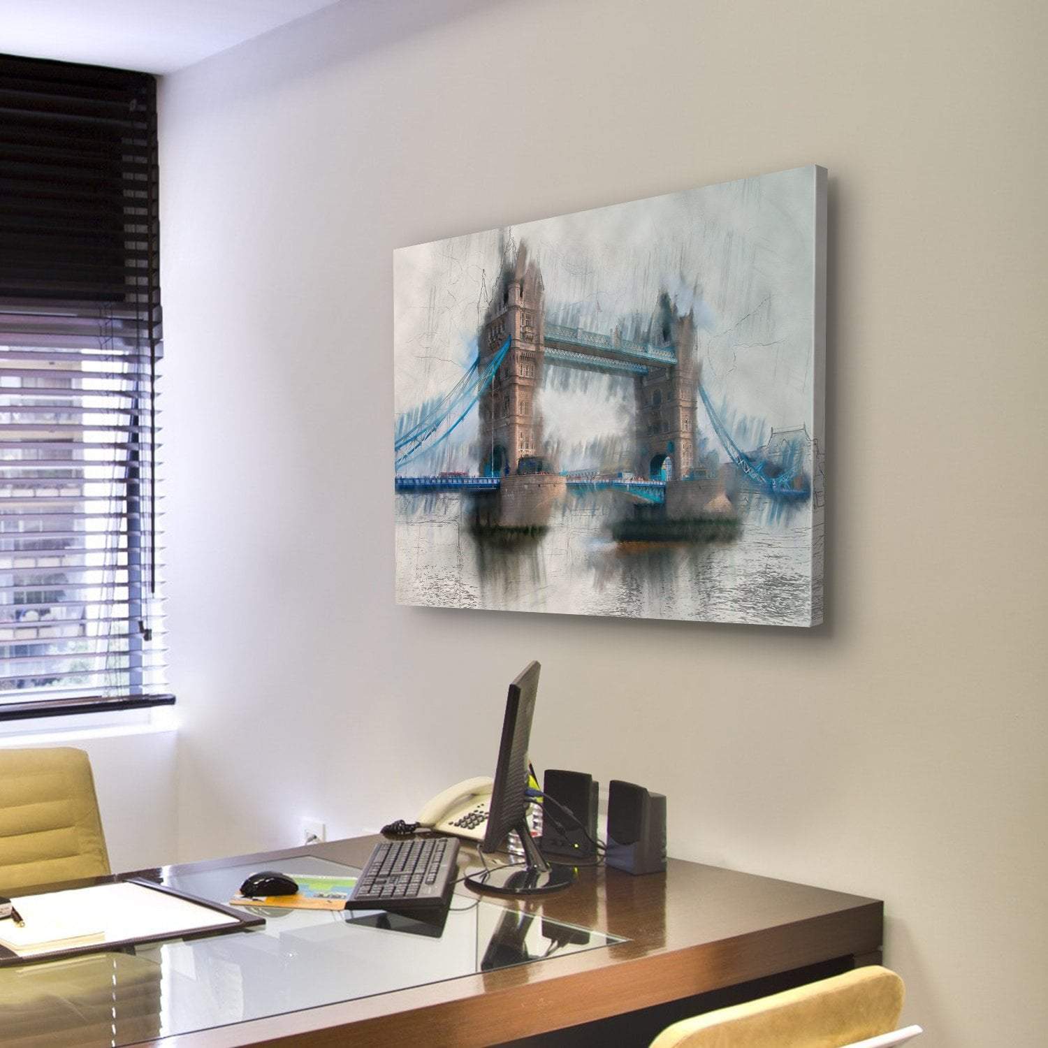 Artistic London Tower Bridge Canvas Wall Art-3 Horizontal-Gallery Wrap-37" x 24"-Tiaracle