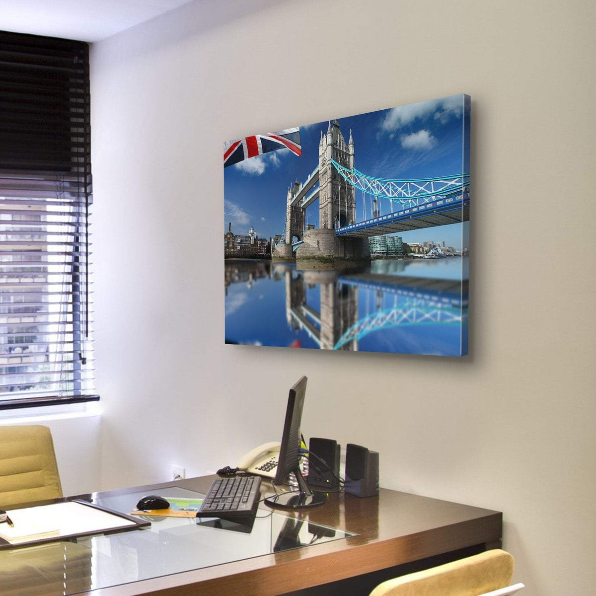 Tower Bridge With England Flag Canvas Wall Art-3 Horizontal-Gallery Wrap-25" x 16"-Tiaracle