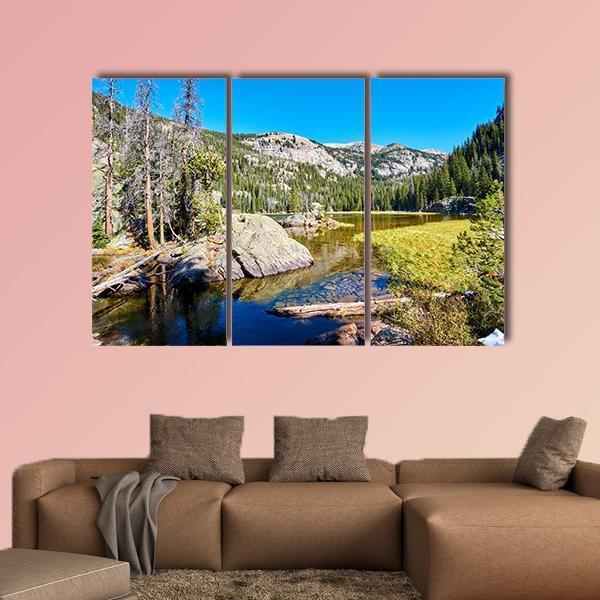 Lone Pine Lake With Rocks Canvas Wall Art-3 Horizontal-Gallery Wrap-37" x 24"-Tiaracle