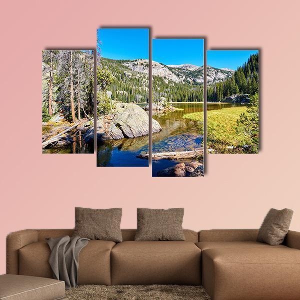 Lone Pine Lake With Rocks Canvas Wall Art-4 Pop-Gallery Wrap-50" x 32"-Tiaracle