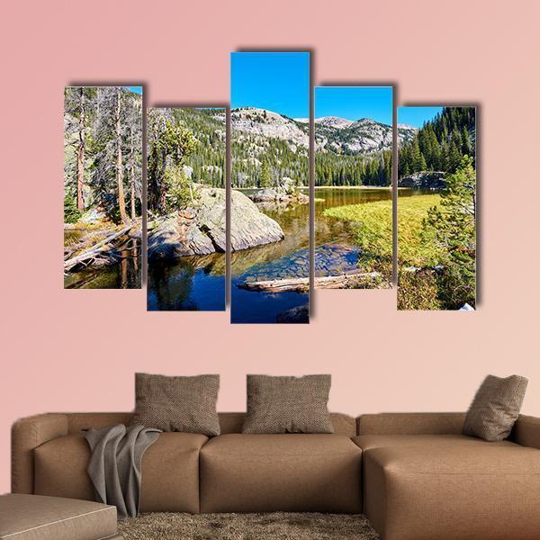 Lone Pine Lake With Rocks Canvas Wall Art-5 Pop-Gallery Wrap-47" x 32"-Tiaracle