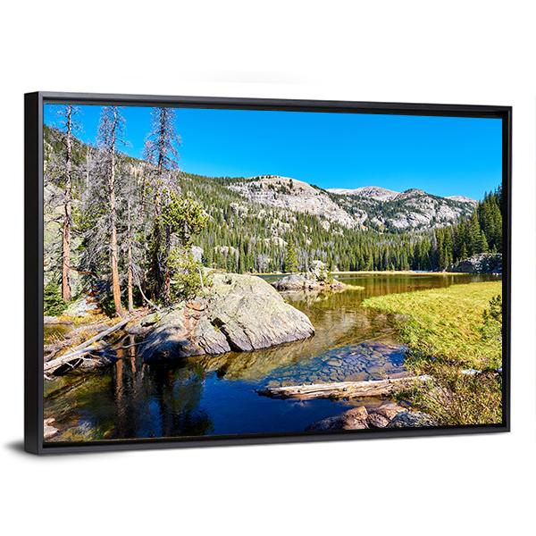 Lone Pine Lake With Rocks Canvas Wall Art-3 Horizontal-Gallery Wrap-25" x 16"-Tiaracle