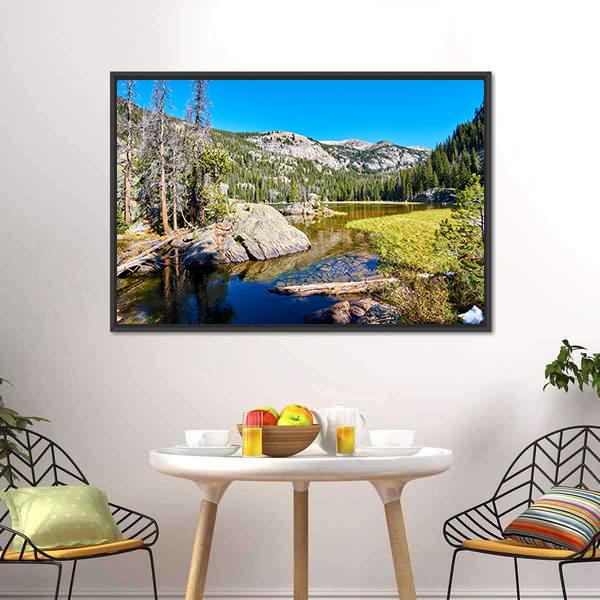 Lone Pine Lake With Rocks Canvas Wall Art-3 Horizontal-Gallery Wrap-25" x 16"-Tiaracle