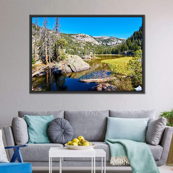 Lone Pine Lake With Rocks Canvas Wall Art-3 Horizontal-Gallery Wrap-25" x 16"-Tiaracle