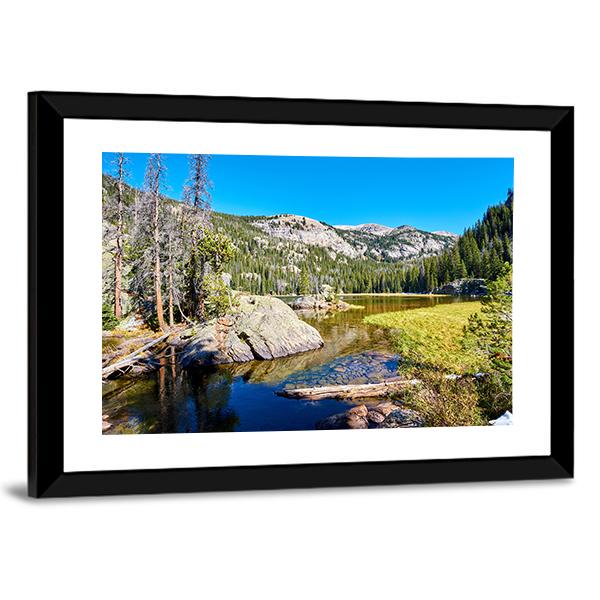 Lone Pine Lake With Rocks Canvas Wall Art-3 Horizontal-Gallery Wrap-25" x 16"-Tiaracle