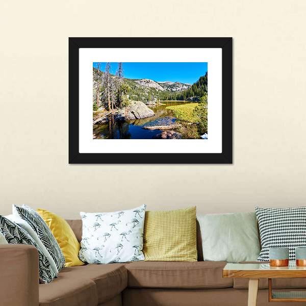 Lone Pine Lake With Rocks Canvas Wall Art-3 Horizontal-Gallery Wrap-25" x 16"-Tiaracle