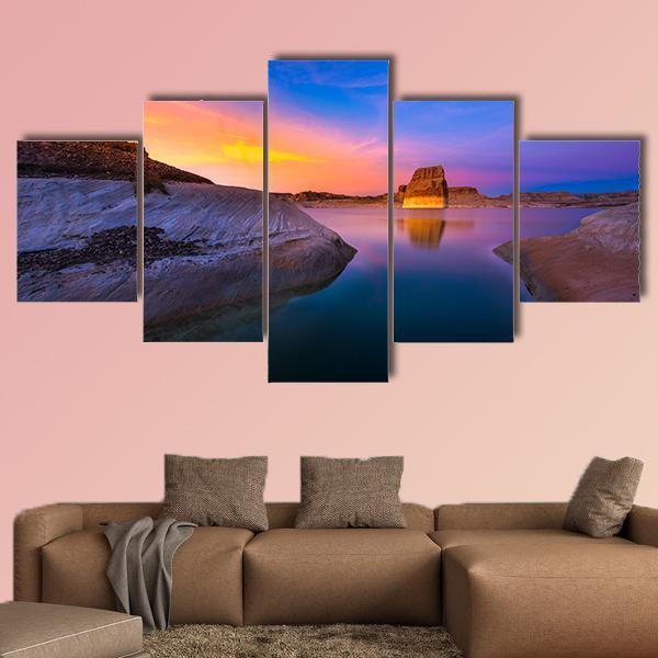 Lake Powell At Sunset Canvas Wall Art-5 Star-Gallery Wrap-62" x 32"-Tiaracle