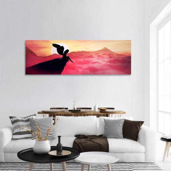 Angel On A Cliff Panoramic Canvas Wall Art-1 Piece-36" x 12"-Tiaracle