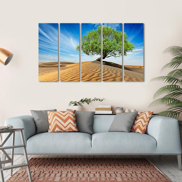 Green Tree In Desert Canvas Wall Art-5 Horizontal-Gallery Wrap-22" x 12"-Tiaracle