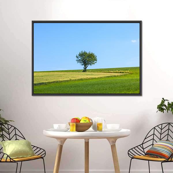 Lonely Tree At Meadow Canvas Wall Art-3 Horizontal-Gallery Wrap-25" x 16"-Tiaracle