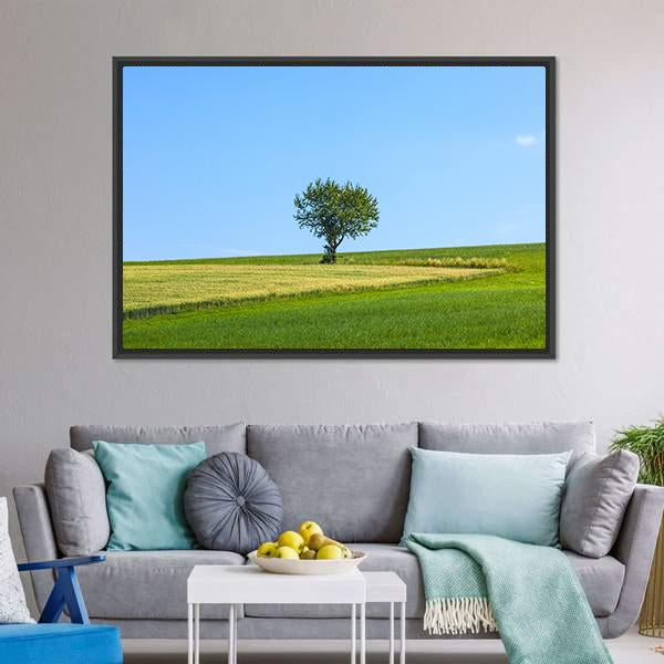 Lonely Tree At Meadow Canvas Wall Art-3 Horizontal-Gallery Wrap-25" x 16"-Tiaracle