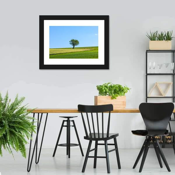 Lonely Tree At Meadow Canvas Wall Art-3 Horizontal-Gallery Wrap-25" x 16"-Tiaracle