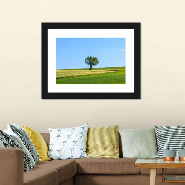 Lonely Tree At Meadow Canvas Wall Art-3 Horizontal-Gallery Wrap-25" x 16"-Tiaracle