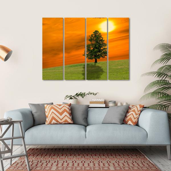 Lonely Tree On Field Canvas Wall Art-4 Horizontal-Gallery Wrap-34" x 24"-Tiaracle