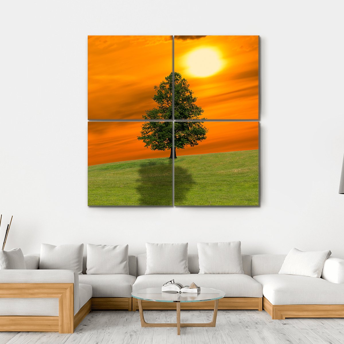 Lonely Tree On Field Canvas Wall Art-4 Square-Gallery Wrap-17" x 17"-Tiaracle