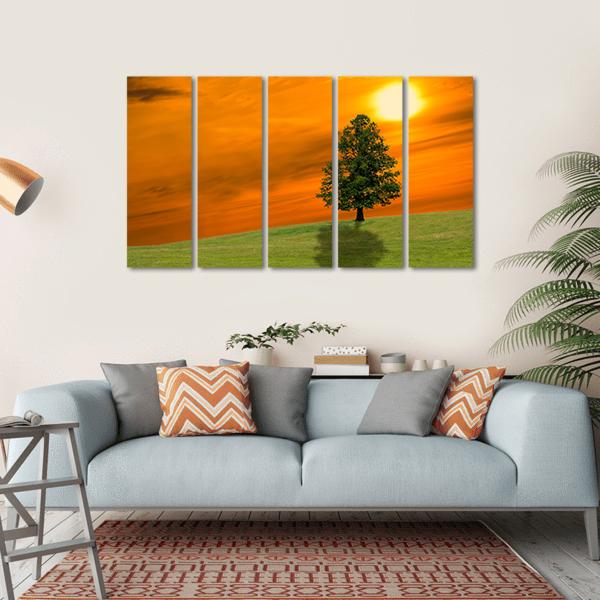 Lonely Tree On Field Canvas Wall Art-5 Horizontal-Gallery Wrap-22" x 12"-Tiaracle