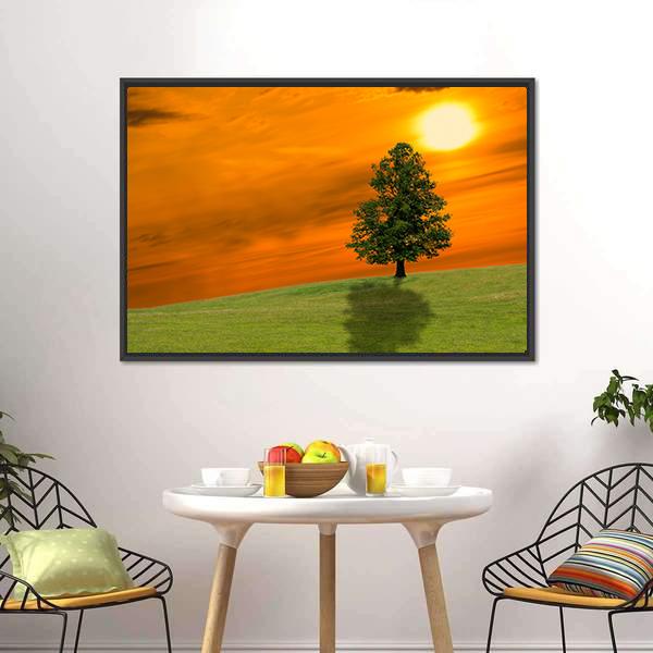 Lonely Tree On Field Canvas Wall Art-3 Horizontal-Gallery Wrap-25" x 16"-Tiaracle