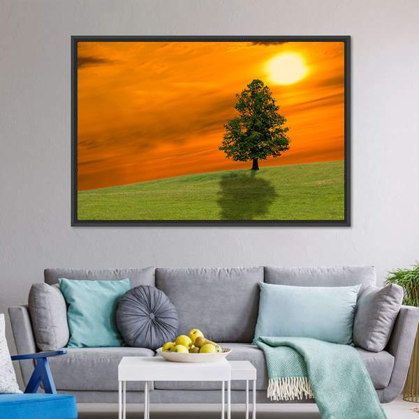 Lonely Tree On Field Canvas Wall Art-3 Horizontal-Gallery Wrap-25" x 16"-Tiaracle