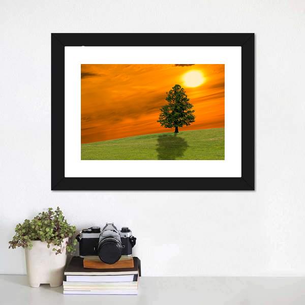 Lonely Tree On Field Canvas Wall Art-1 Piece-Framed Print-20" x 16"-Tiaracle