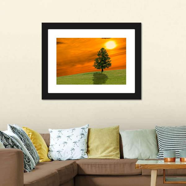 Lonely Tree On Field Canvas Wall Art-3 Horizontal-Gallery Wrap-25" x 16"-Tiaracle
