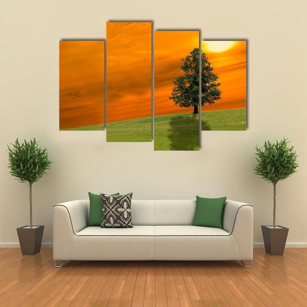 Lonely Tree On Field Canvas Wall Art-4 Pop-Gallery Wrap-50" x 32"-Tiaracle