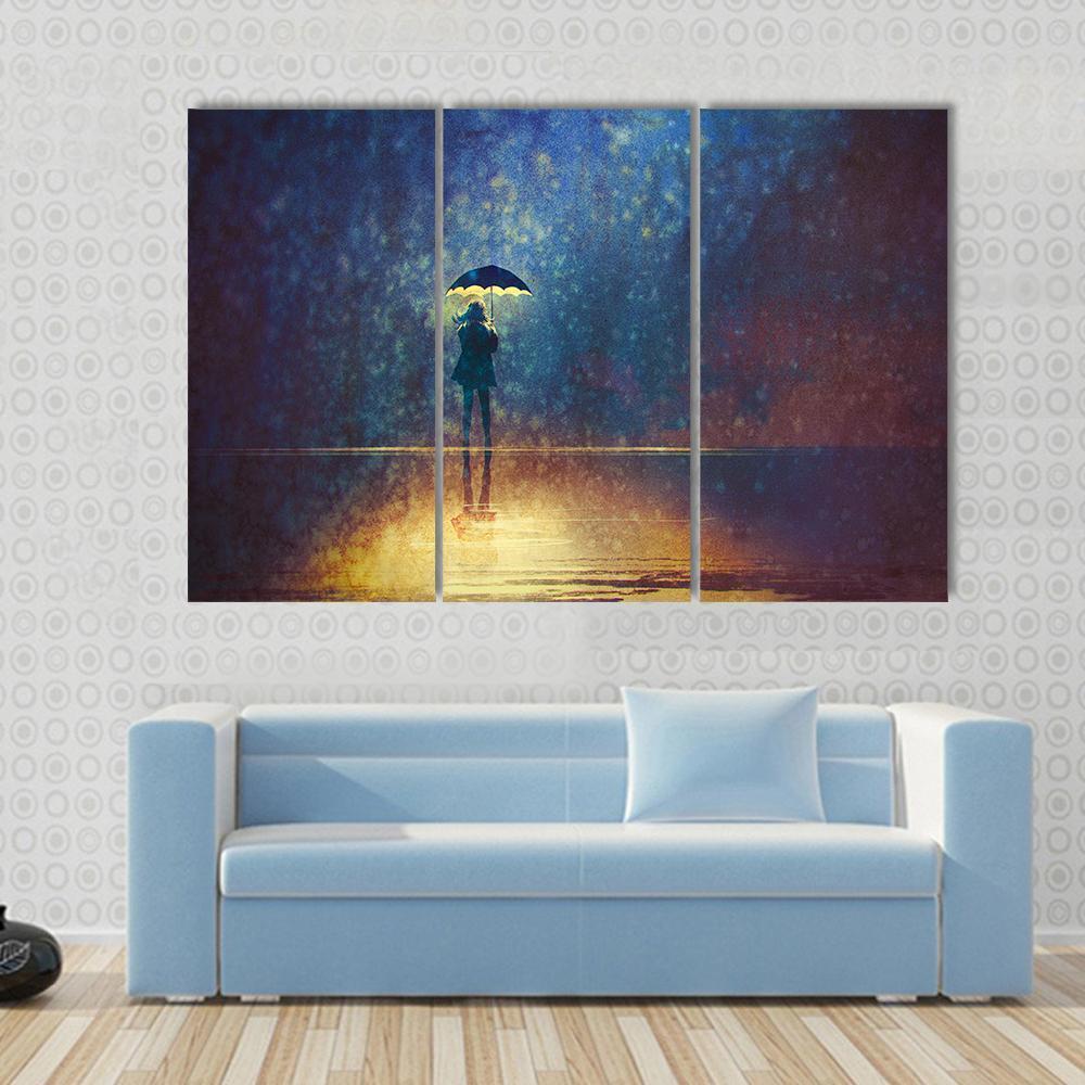 Woman Under Umbrella Canvas Wall Art-4 Pop-Gallery Wrap-50" x 32"-Tiaracle