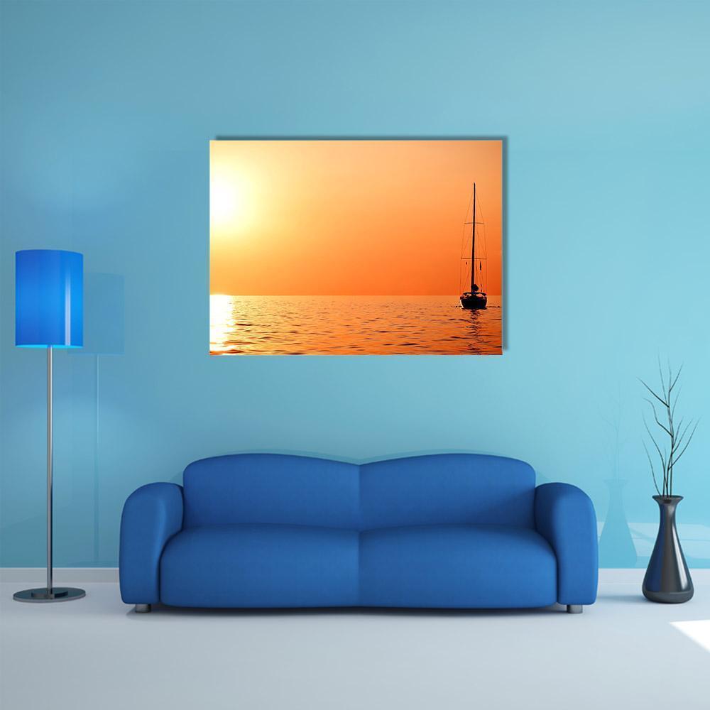 Lonely Yacht At Sunset Canvas Wall Art-1 Piece-Gallery Wrap-48" x 32"-Tiaracle