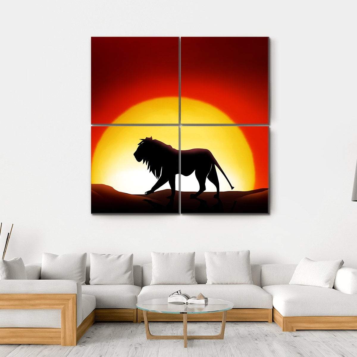 Lonesome Lion Canvas Wall Art-4 Square-Gallery Wrap-17" x 17"-Tiaracle