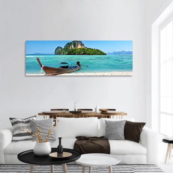 Long Boat On Poda Island Panoramic Canvas Wall Art-1 Piece-36" x 12"-Tiaracle