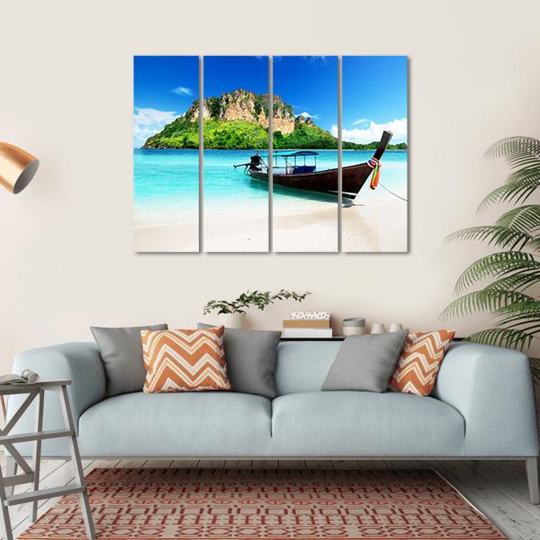 Boat On Poda Island Canvas Wall Art-4 Horizontal-Gallery Wrap-34" x 24"-Tiaracle