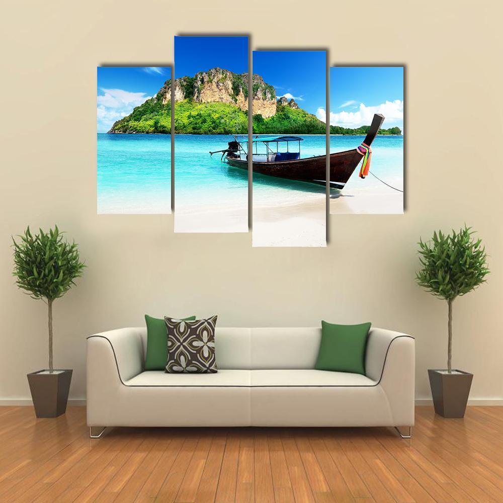 Boat On Poda Island Canvas Wall Art-4 Pop-Gallery Wrap-50" x 32"-Tiaracle