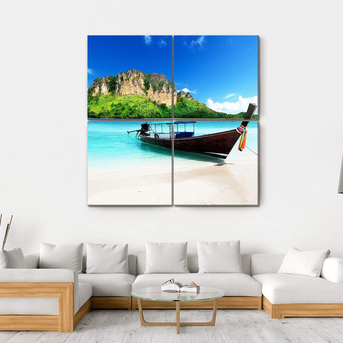 Boat On Poda Island Canvas Wall Art-4 Square-Gallery Wrap-17" x 17"-Tiaracle