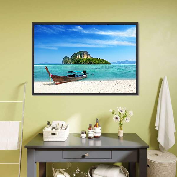 Long Boat On Poda Island Canvas Wall Art-1 Piece-Floating Frame-36" x 24"-Tiaracle