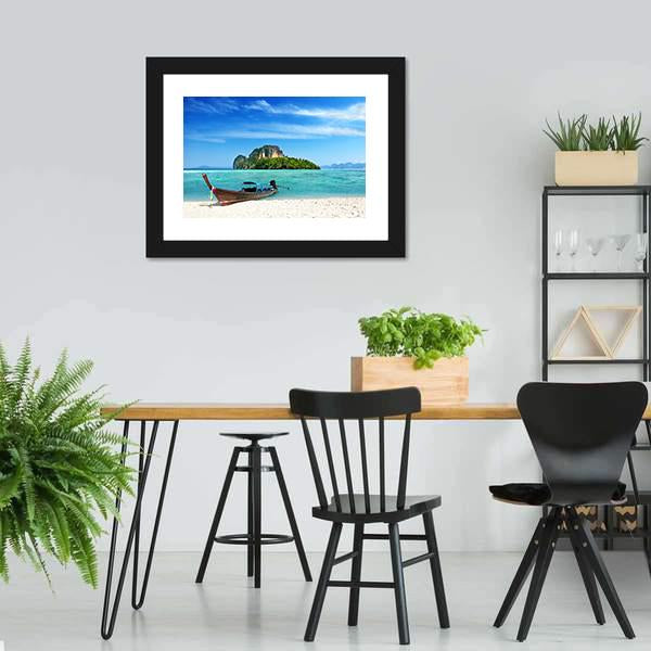 Long Boat On Poda Island Canvas Wall Art-1 Piece-Framed Print-30" x 20"-Tiaracle