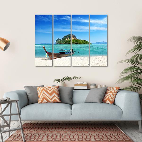 Long Boat On Poda Island Canvas Wall Art-4 Horizontal-Gallery Wrap-34" x 24"-Tiaracle