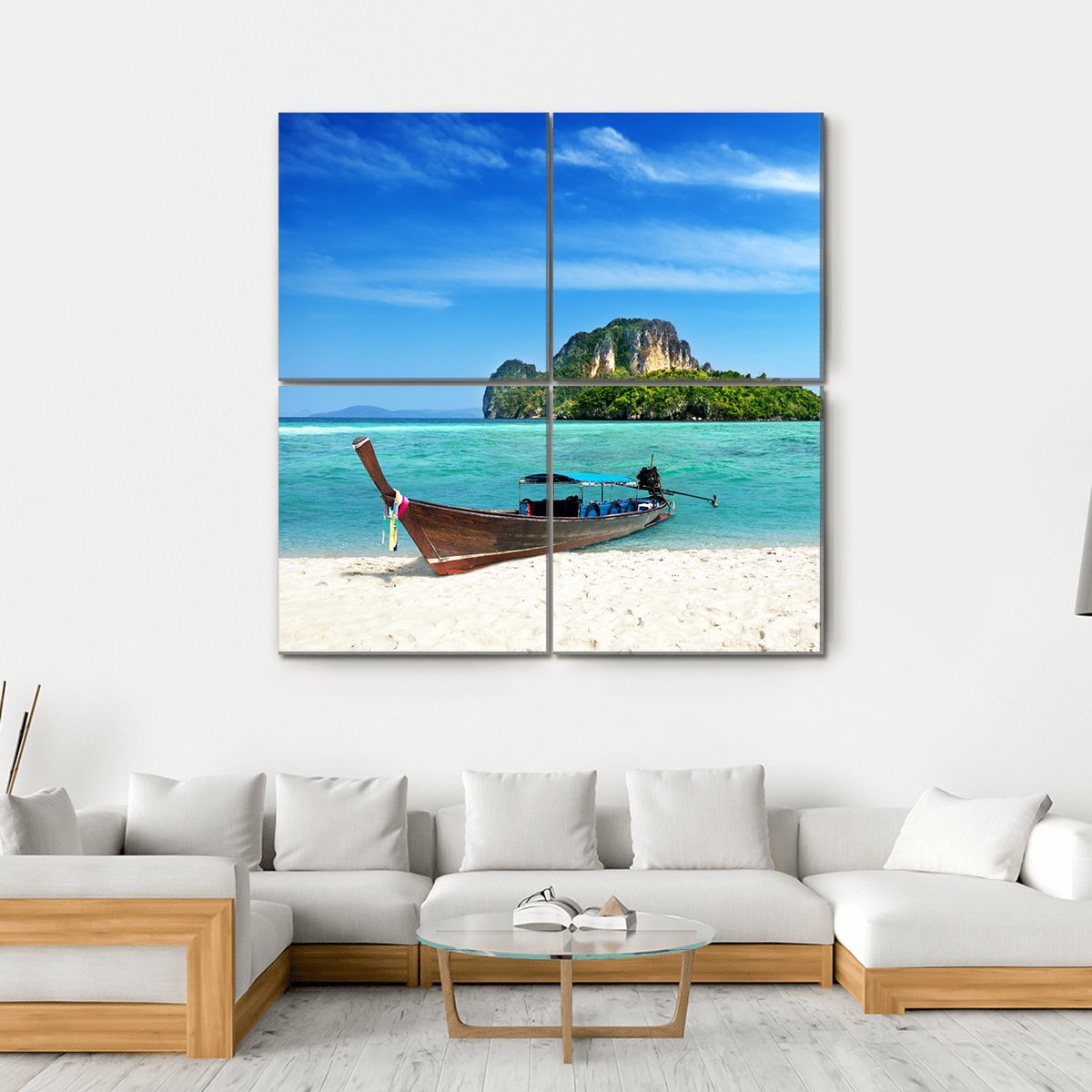 Long Boat On Poda Island Canvas Wall Art-4 Square-Gallery Wrap-17" x 17"-Tiaracle