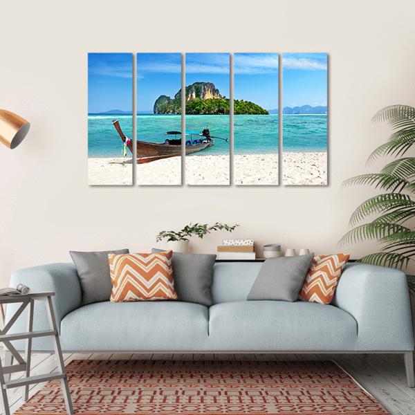 Long Boat On Poda Island Canvas Wall Art-5 Horizontal-Gallery Wrap-22" x 12"-Tiaracle