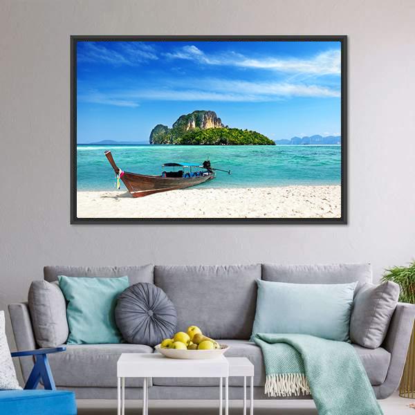 Long Boat On Poda Island Panoramic Canvas Wall Art-1 Piece-36" x 12"-Tiaracle