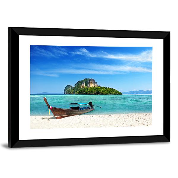 Long Boat On Poda Island Panoramic Canvas Wall Art-1 Piece-36" x 12"-Tiaracle