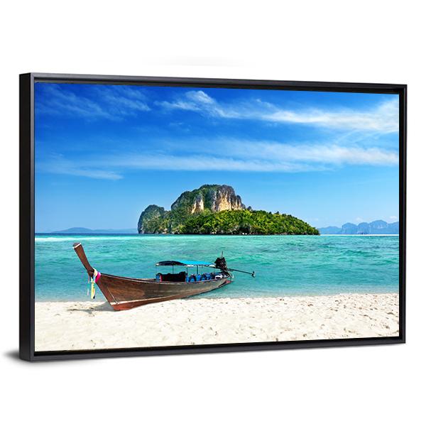 Long Boat On Poda Island Panoramic Canvas Wall Art-1 Piece-36" x 12"-Tiaracle