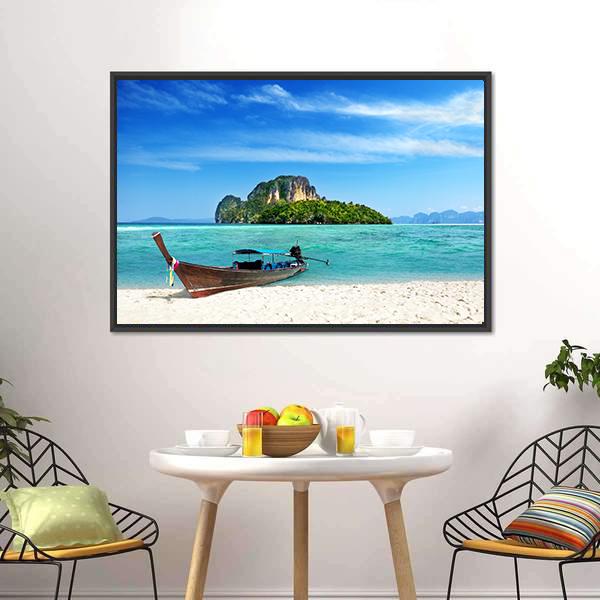 Long Boat On Poda Island Panoramic Canvas Wall Art-1 Piece-36" x 12"-Tiaracle
