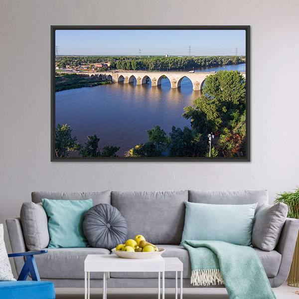 Long Bridge Over Blue River Panoramic Canvas Wall Art-1 Piece-36" x 12"-Tiaracle