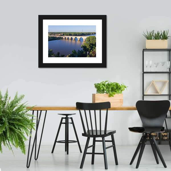 Long Bridge Over Blue River Panoramic Canvas Wall Art-1 Piece-36" x 12"-Tiaracle