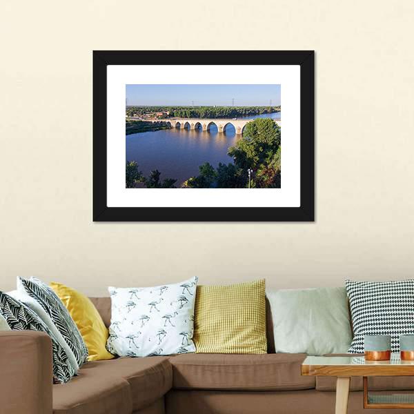 Long Bridge Over Blue River Panoramic Canvas Wall Art-1 Piece-36" x 12"-Tiaracle