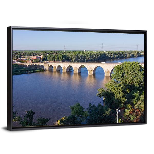 Long Bridge Over Blue River Panoramic Canvas Wall Art-1 Piece-36" x 12"-Tiaracle